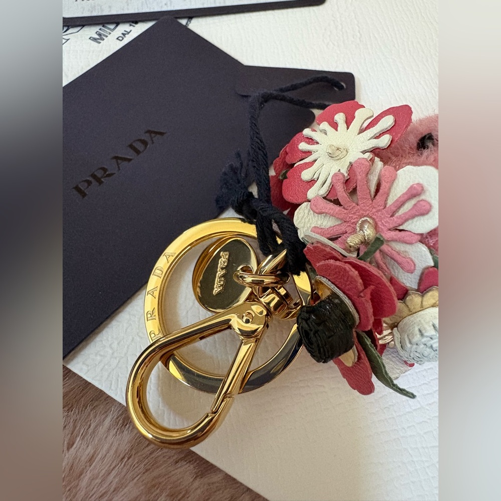 Prada Pink Floral Teddy Bear Charm with Gold Hardware - Picture 3 of 7